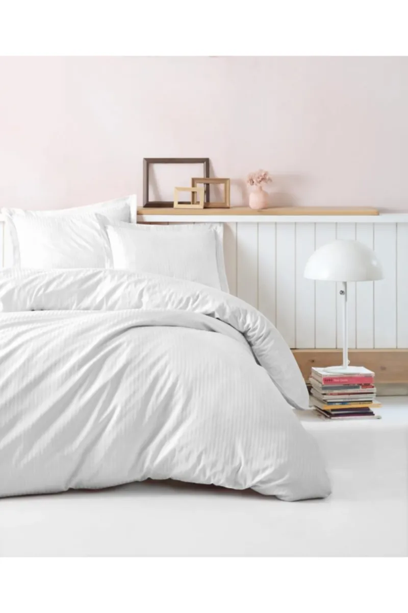 Posteljina Elegant Stripe za franc. krevet bela Cottonbox