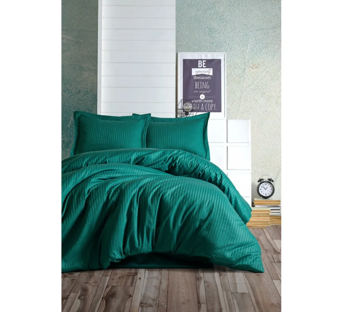 Posteljina Elegant Stripe za franc. krevet petrol zelena Cottonbox