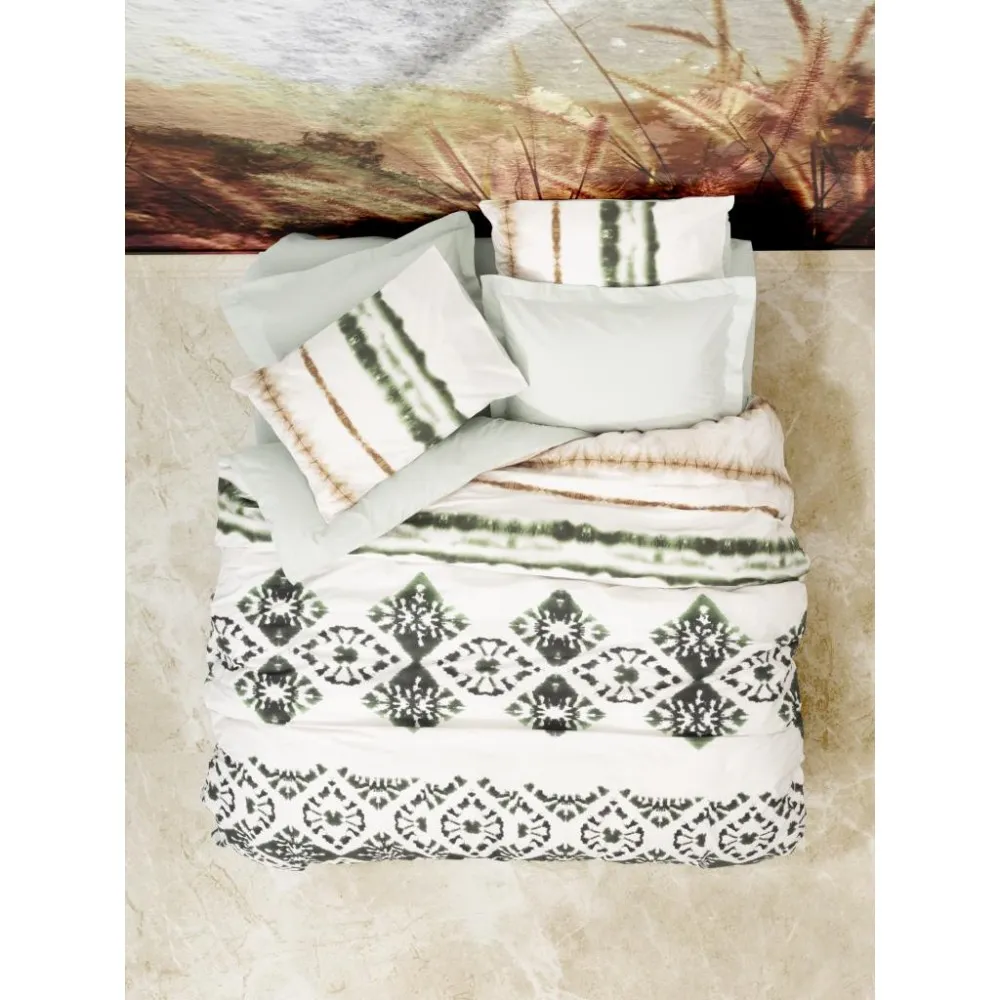 Posteljina Ranf. Mist Gravel za franc. krevet bela/zelena Cottonbox