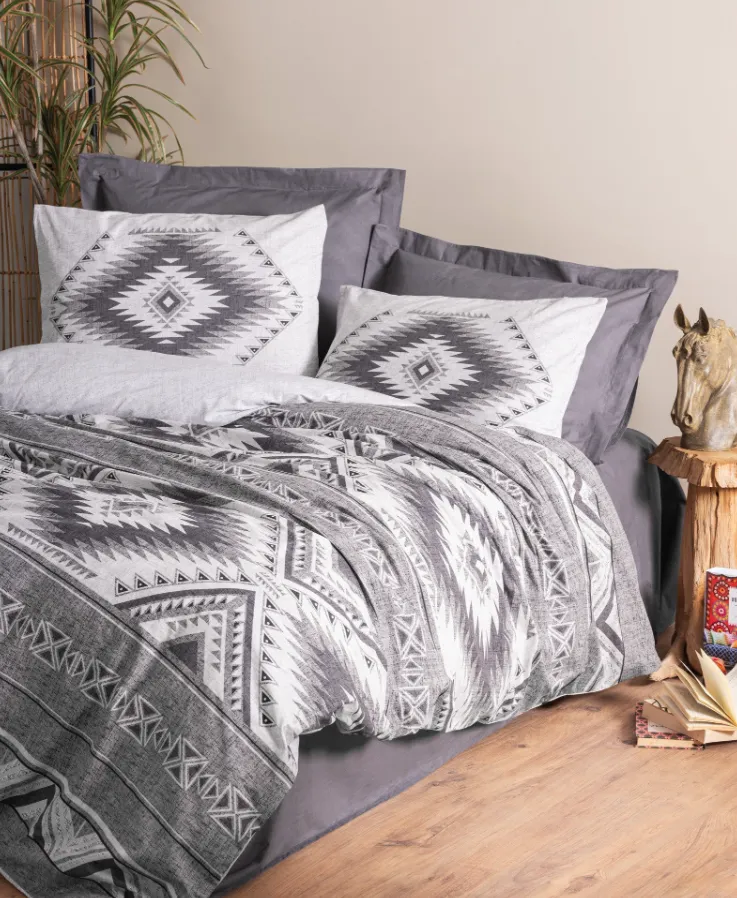 Posteljina Ranforce Ethnic Delos za jedan krevet siva Cottonbox