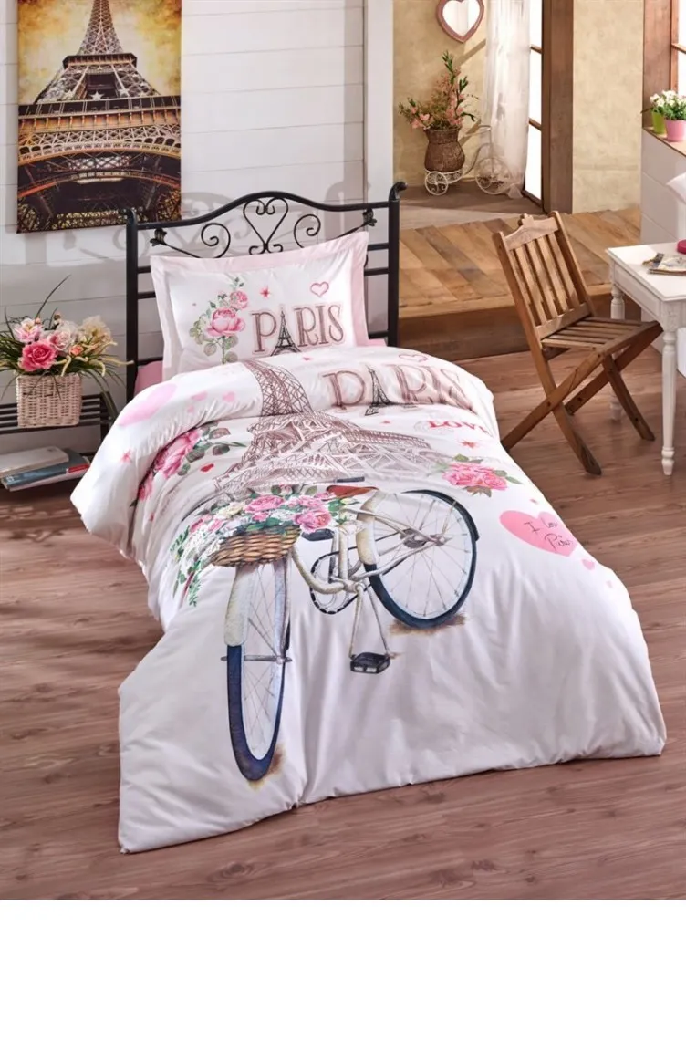Posteljina Ranforce Paris Love za jedan krevet V1 roza Clasy
