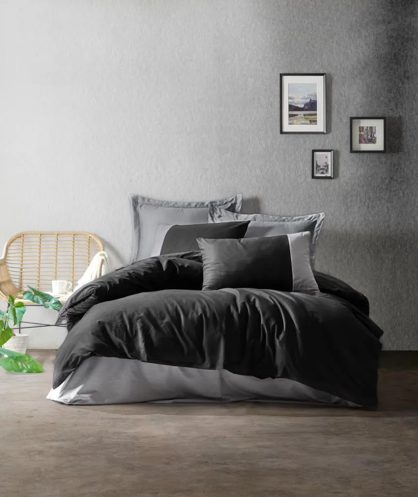 Posteljina Ranforce Plain Siyah za franc. krevet crna/siva Cottonbox
