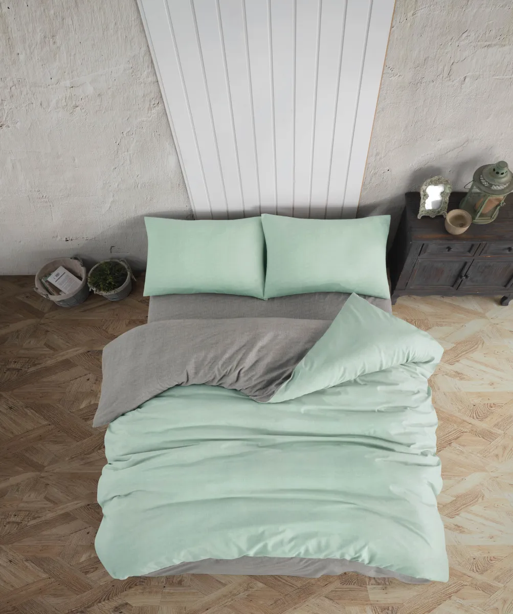 Posteljina Ranforce za francuski krevet mint/siva Colours of life