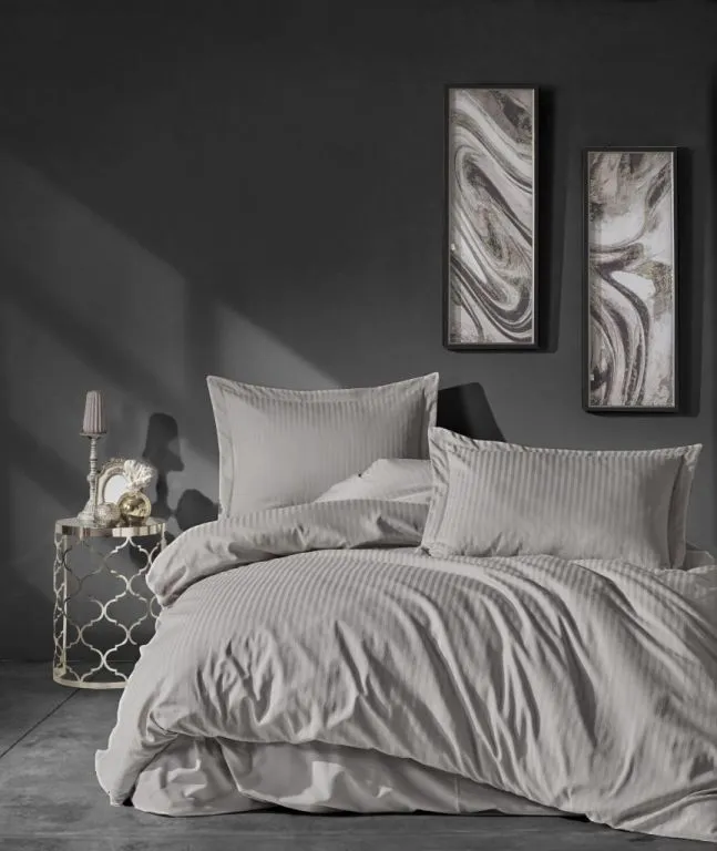Posteljina Saten Elegant Stripe za franc. krevet bež Cottonbox