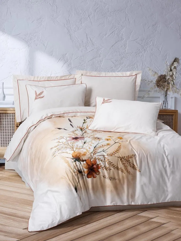 Posteljina Saten Elit Bouquet za franc. krevet bež Cottonbox