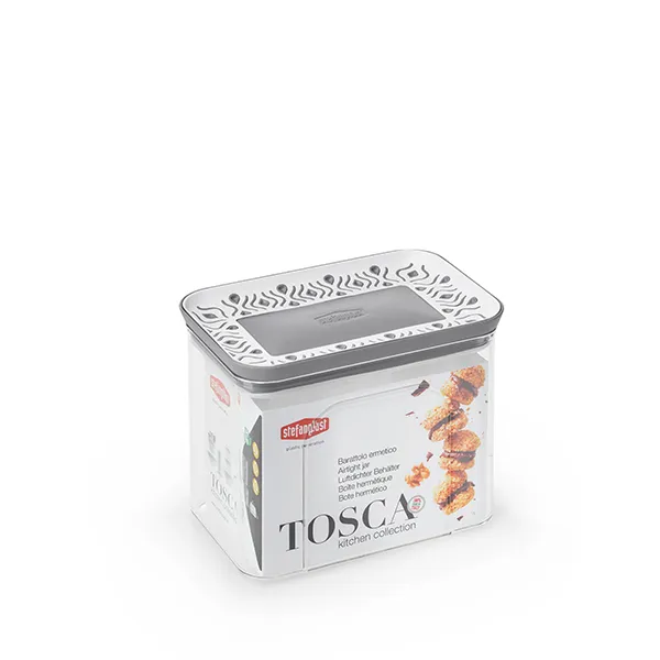 Posuda Tosca 1.2l 10x15x12cm sa herm. poklop. sivo-bela Stefanplast