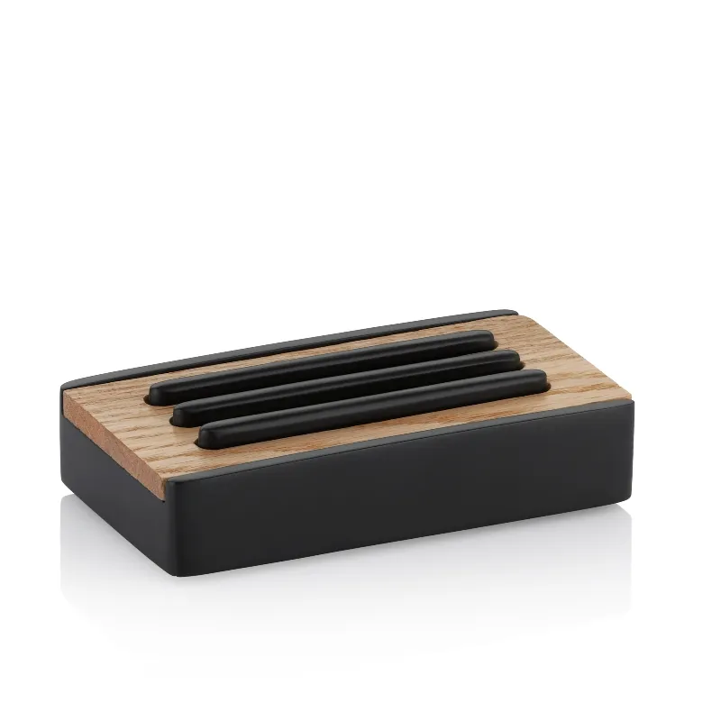 Posuda za sapun Cube 12x7x3cm mat crna/boja drveta Kela