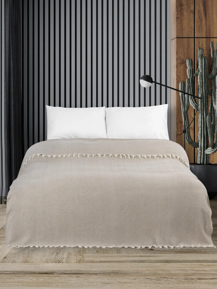 Prekrivač za franc. krevet 200x230cm bež/beli Luxtouch