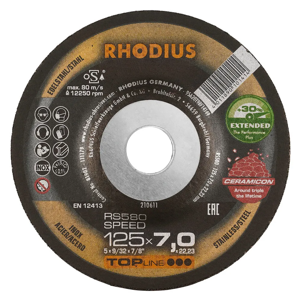 RS580 Extended brus za metal 125x7x22.23 TOP Rhodius