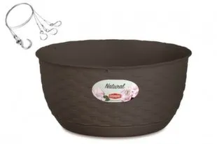 Saksija za cvijeće fi 30x14.5cm kafena sa čelič. kukom za kačenje