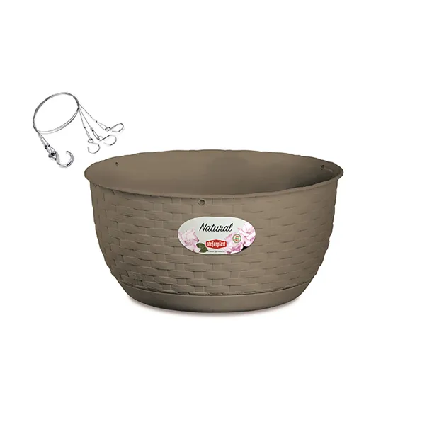 Saksija za cvijeće fi 30x14.5cm siva sa čelič. kukom za kačenje