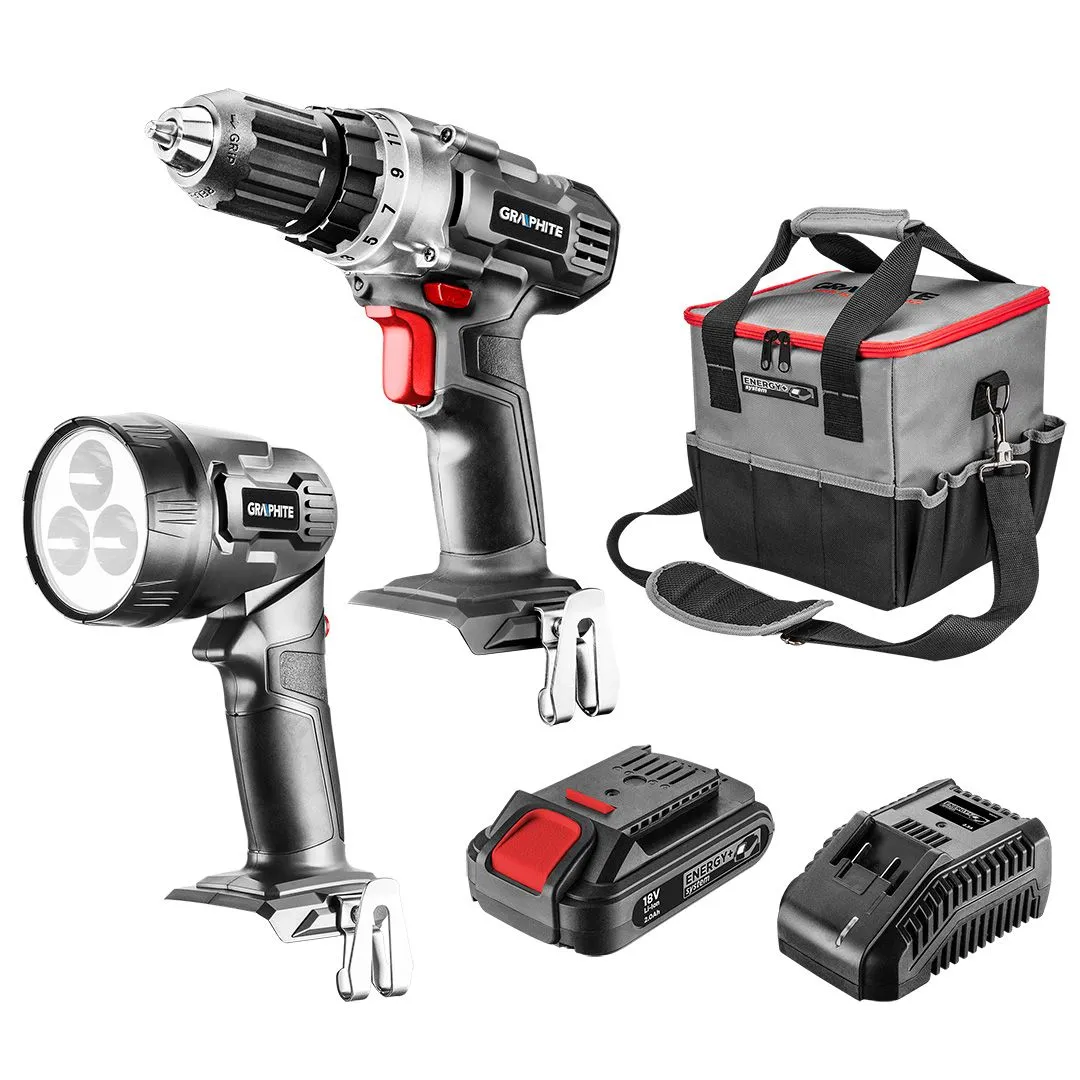 Set aku bušilica i lampa 18V 2.0Ah Energy+ Graphite