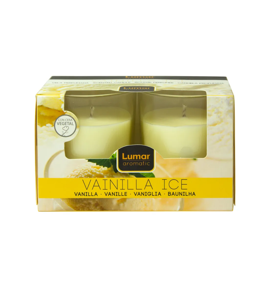 Set mirisnih sveća Vanilla u stakl. čaši  2/1 mlečno bele V. Lumar