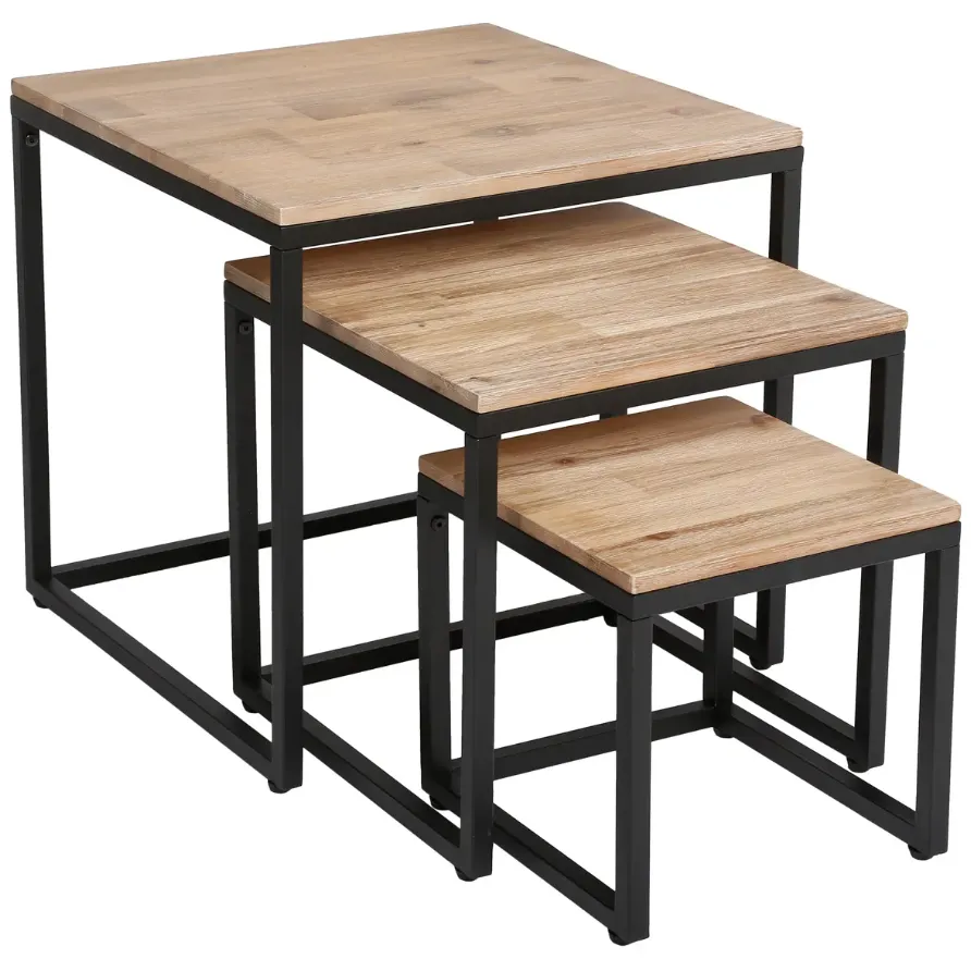 Set stočića Edena 30x30/40x40/50x50cm 3/1 boja drveta/crni Atmosphera