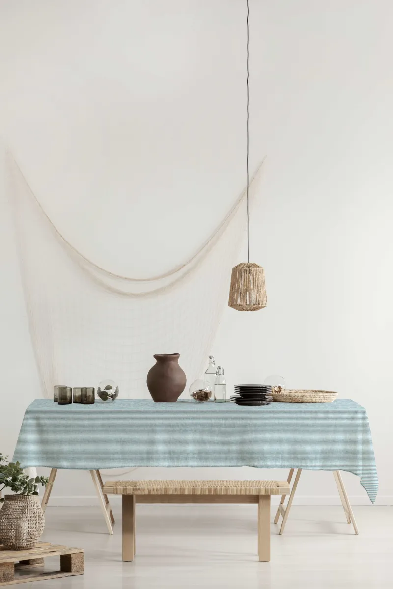 Stolnjak Shabby 140x180cm dezen 18 na pruge plavi/beli Gemitex