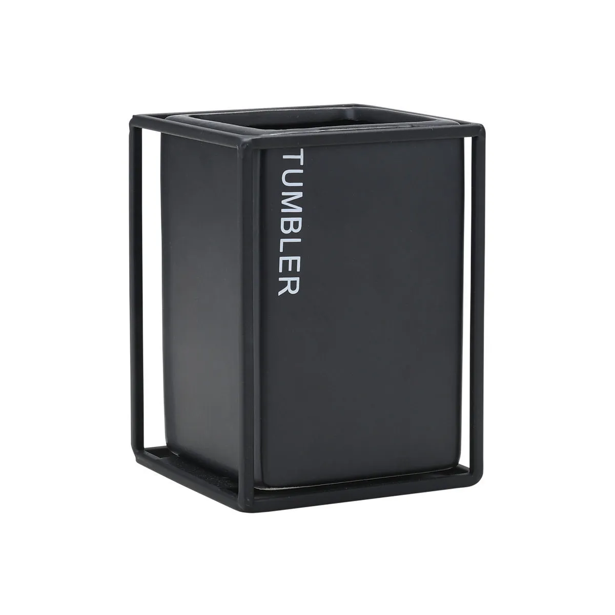 Toaletna čaša Cage u metalnom držaču 8.5x8.5x12cm bela/crna Estia