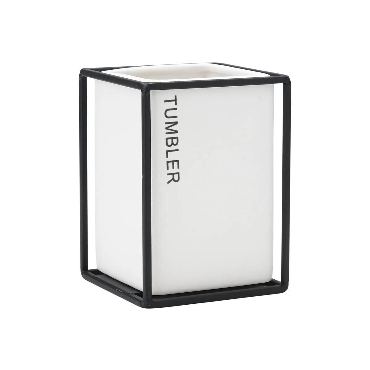 Toaletna čaša Cage u metalnom držaču 8.5x8.5x12cm crna Estia