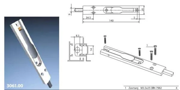 Zasun jednostrani za vrata 140mm beli Stublina