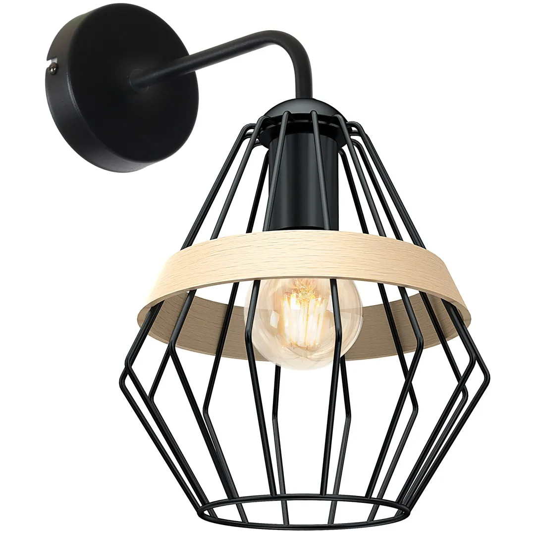 Zidna svetiljka Cliff 1xE27 60W crna/boja drveta Milagro