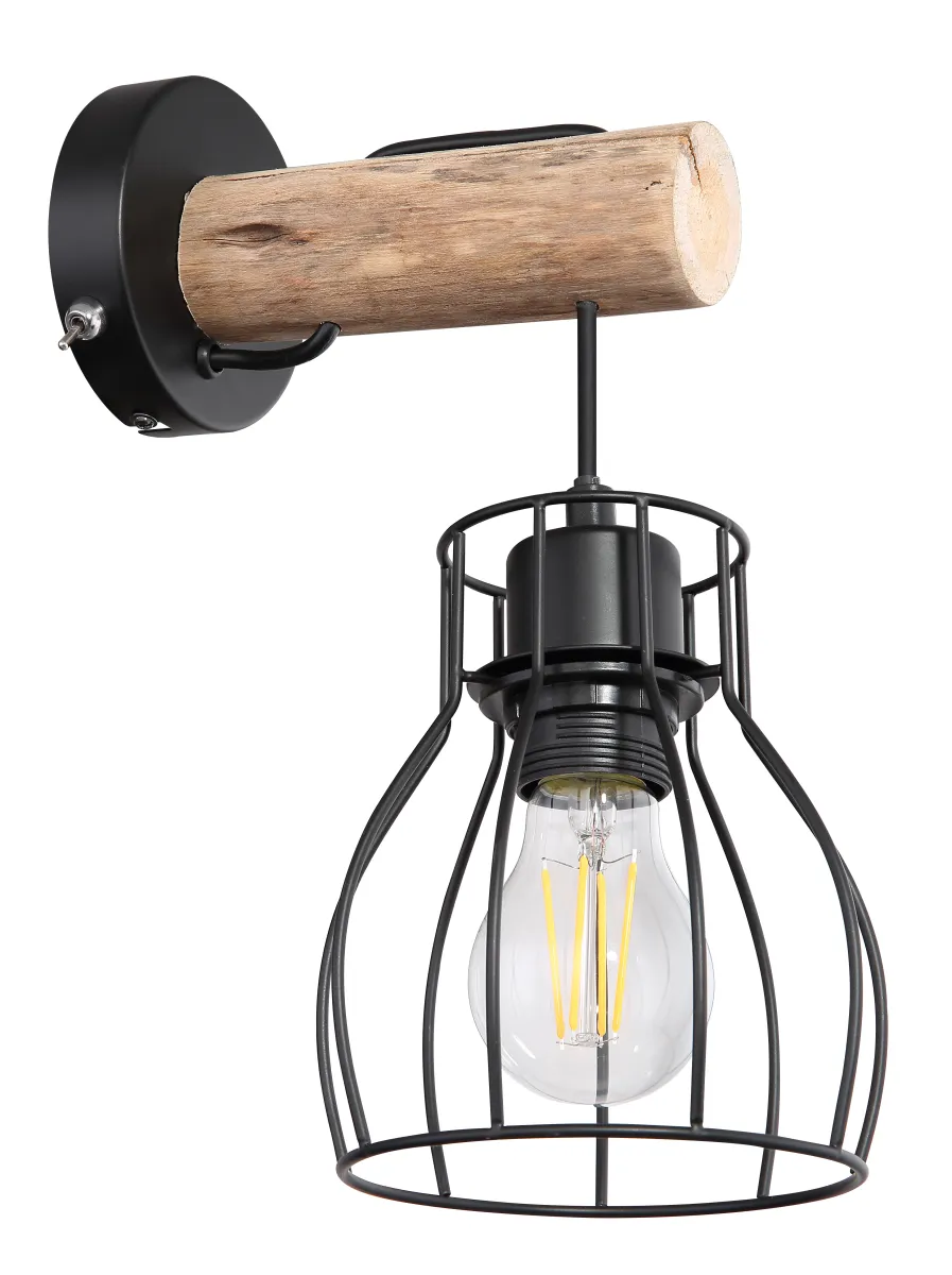 Zidna svetiljka MINA 1xE27 40W crna/boja drveta Globo