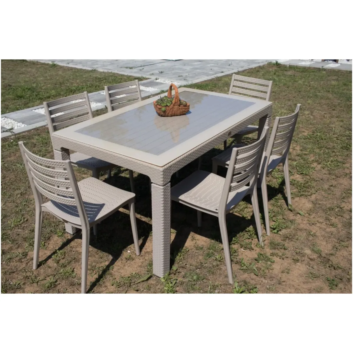 Baštenski set ZEBA 6 stolice i sto sa staklom 150x90 capuccino