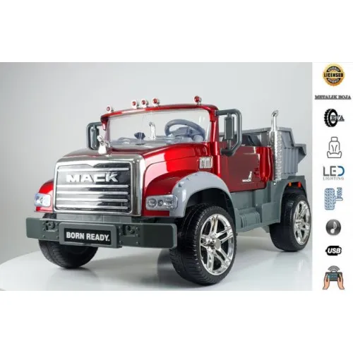 Dečiji kamion na akumulator Mack Granite model 266-1 Licencirani  sa kožnim sedištem i mekim gumama  Metalik Crveni