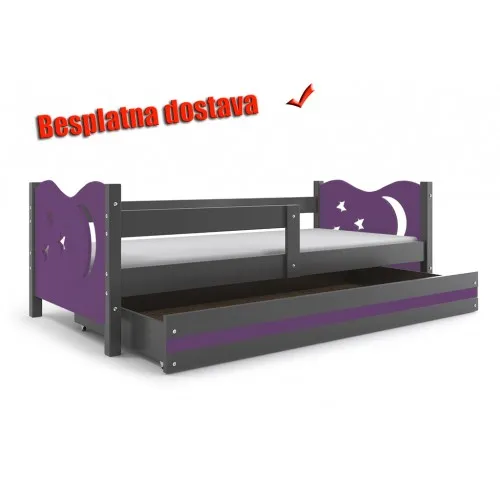 Dečiji krevet Elegant Graphite ljubičasti 160x80 cm sa fiokom i dušekom
