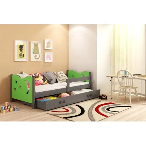 Dečiji krevet Elegant Graphite zeleni 160x80 cm sa fiokom i dušekom