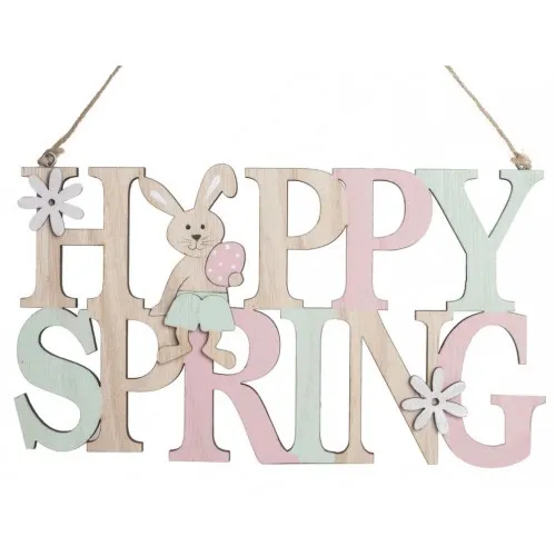 Drveni natpis happy spring zeka 23x13