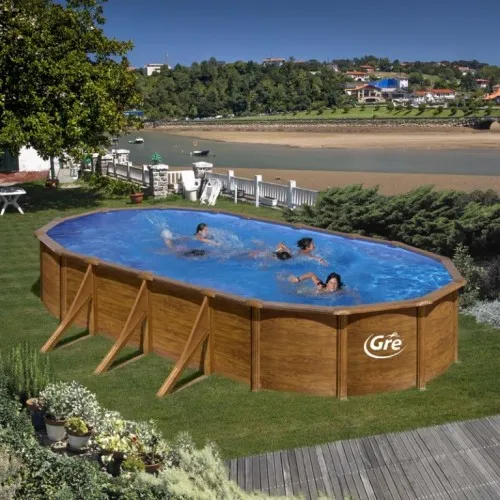 GRE ovalni montažni bazen Pacific Wood SET dubine 730x375x120cm
