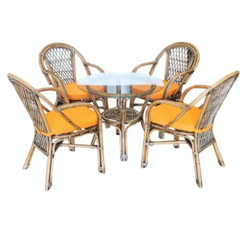 Set od ratana Spain okrugli sto sa staklom i 4 stolice