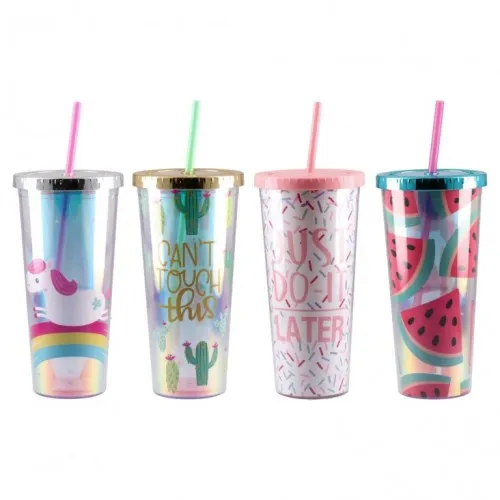 Style Trend  čaša sa cevčicom plastična metalik 710ml miks