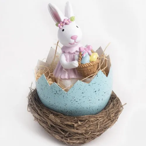 Uskršnja figura zeka u jajetu 13cm plava
