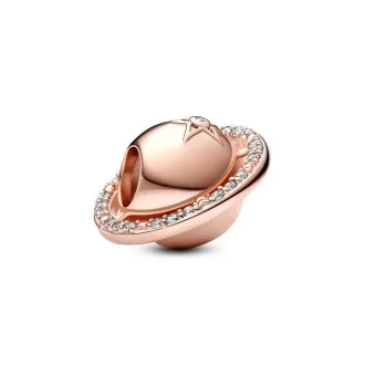 Privezak planeta Saturn pozlaćen 14k roze zlatom sa providnim kubnim cirkonima
