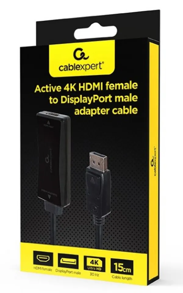 A-HDMIF30-DPM-01 Gembird Active 4K 30Hz HDMI zenski na DisplayPort muski adapter cable 0.15 mblack