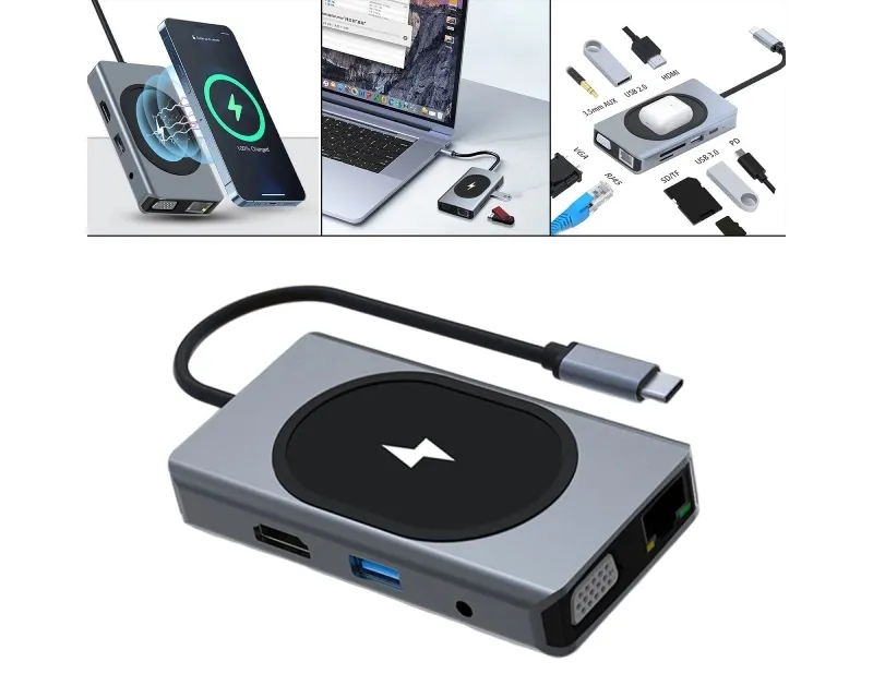 Adapter TIP-C HUB 9 u 1+ Wireless Punjenje