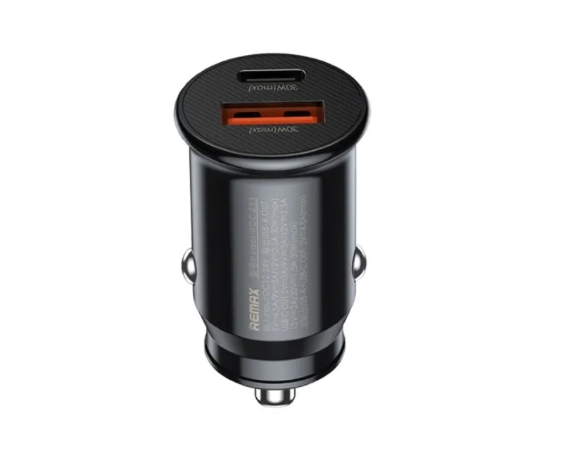 Auto punjač adapter 1xUSB A + 1xTIP C 30W RCC231 crni
