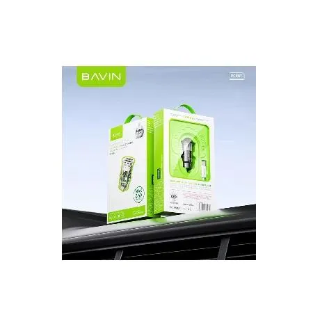 Bavin auto punjač 2.4A Dual 2xUSB-A + kabl type-A na type-C crna