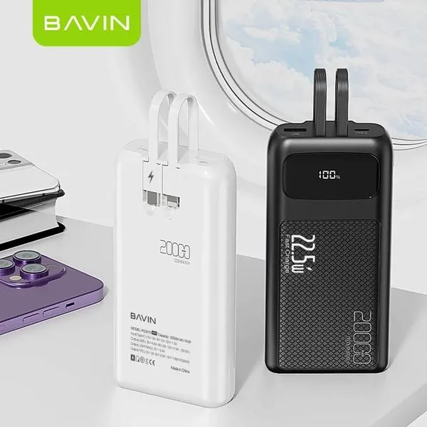 Bavin Power bank 20000mAh 225W  Type C & Ligtning  kabl bela
