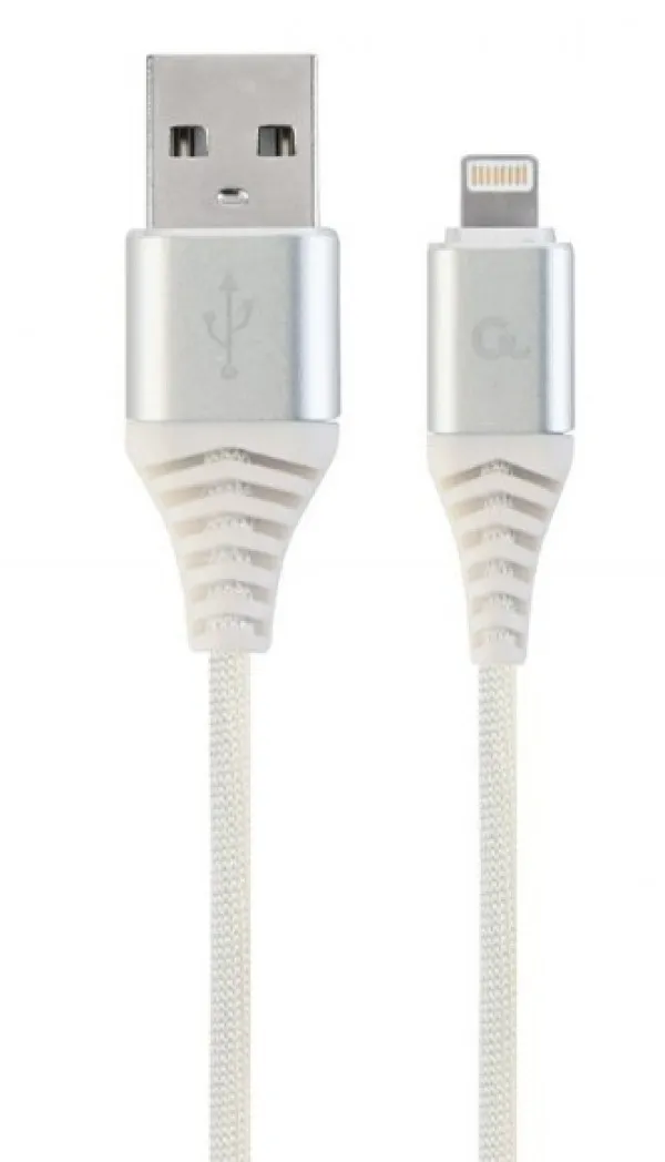 CC-USB2B-AMLM-1M-BW2 Gembird Premium cotton braided 8-pin charging and data cable 1m silver/white
