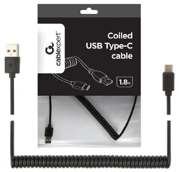 CC-USB2C-AMCM-6 Gembird Spiralni USB 2.0 AM na USB-C kabl 1.8 m black