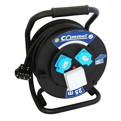 COMMEL Produžni kabl sa motalicom HEAVY DUTY LINE H05VV-F 5G2.5 - C0914  Plastična motalica crna. Trofazna 3 utičnice