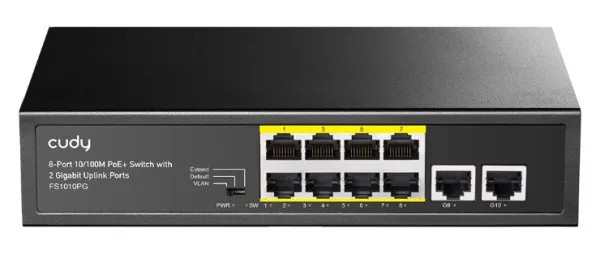Cudy FS1010PG 8-Port 10/100M PoE+ Switch 2Uplink 10/100/1000M 120W 250m steel (Alt.PFS3010-8ET)