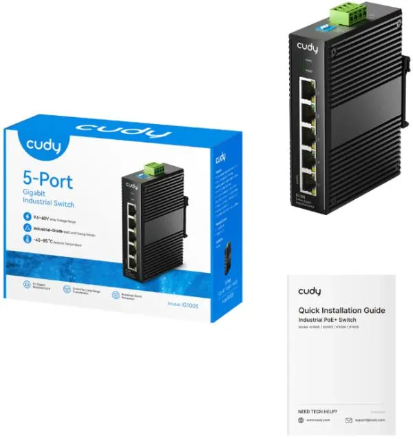 Cudy IG1005 5-Port Gigabit Industrial Switch 5× GbE Shielded Dual-Power Redundancy IP40