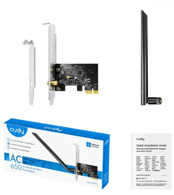 Cudy WE650AC650  Bezicni PCI-E adapter sa dva opsega 433 Mbps + 200 Mbps Dual-Band Wi-Fi 5