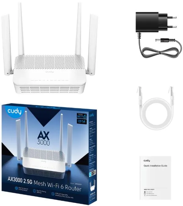 Cudy WR3000P AX3000 2.5G Mesh Wi-Fi 6 PoE Router 1.3 GHz Dual-Core CPU 4-Stream Dual-Band Wi-Fi 6