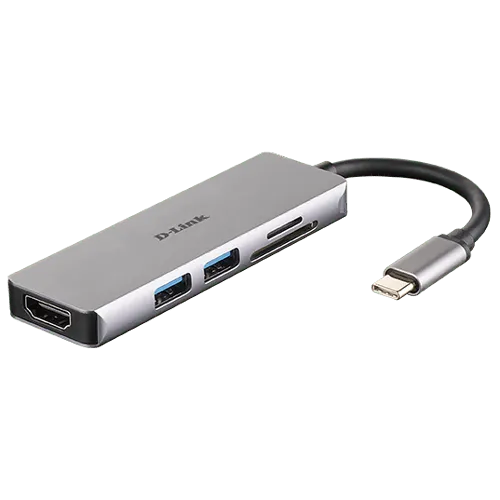 D-LINK USB Hub 5-in-1 DUB-M530  2x USB-A 3.0 HDMI SD/MicroSD USB - C Siva