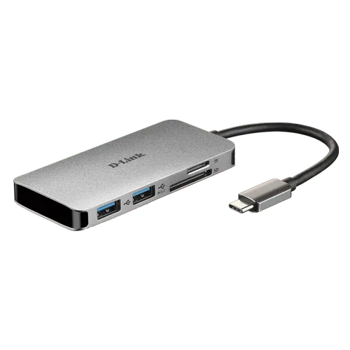 D-LINK USB Hub 6-in-1 DUB-M610   2x USB-A 3.0 USB-C PD HDMI Micro SD SD USB - C Srebrna