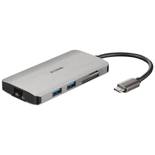 D-LINK USB Hub 8-in-1 DUB-M810  3x USB-A 3.0 1x USB-C PD HDMI TF SD RJ45 USB - C Srebrna