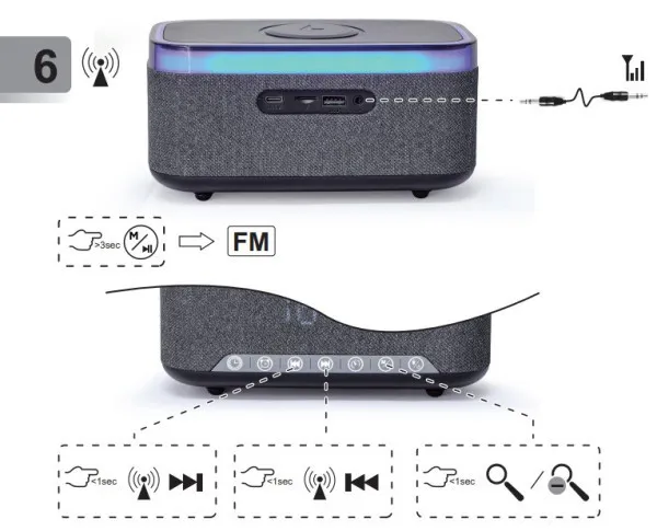 DAC-SPKBT-QC15-BK Gembird Digitalni sat+alarm sa bezicnim punjenjem telefona 15W i zvucnikom FM BT